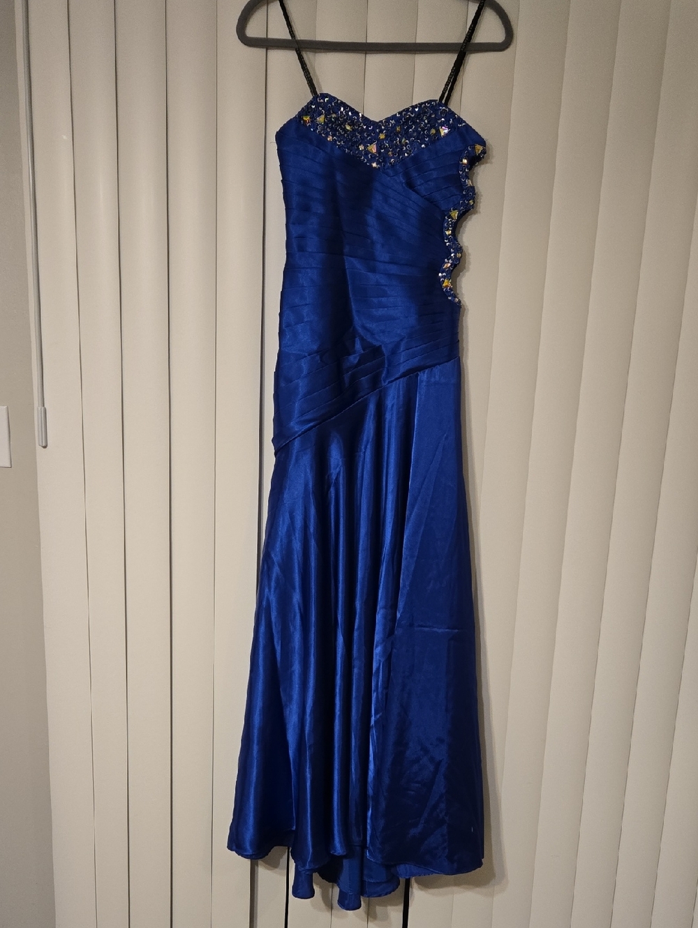 Masquerade Blue Satin Jeweled Formal Gown Sz 1/2